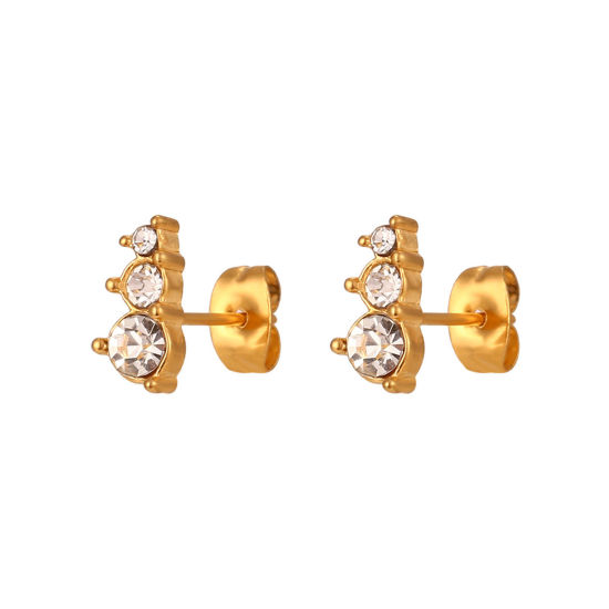 Imagen de Respetuoso del Medio Ambiente Dulce & Lindo Exquisito 18K Oro Real Chapado 304 Acero Inoxidable & Circón Artificial Pendientes Para Mujeres Fiesta 1cm x 0.5cm, 1 Par