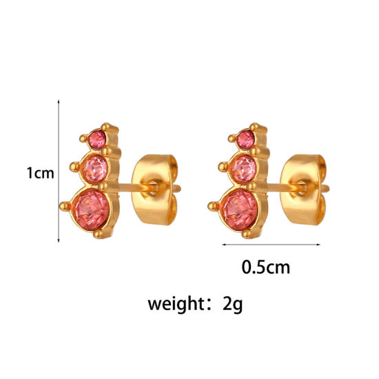 Imagen de Respetuoso del Medio Ambiente Dulce & Lindo Exquisito 18K Oro Real Chapado 304 Acero Inoxidable & Circón Artificial Pendientes Para Mujeres Fiesta 1cm x 0.5cm, 1 Par