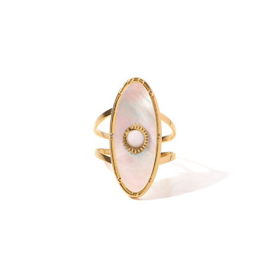 Imagen de 1 Unidad Enchapado al Vacío Retro Elegante 18K Oro Real Chapado 304 Acero Inoxidable Abierto Óvalo Ronda Anillos Para Mujeres 17mm (US size 6.5)