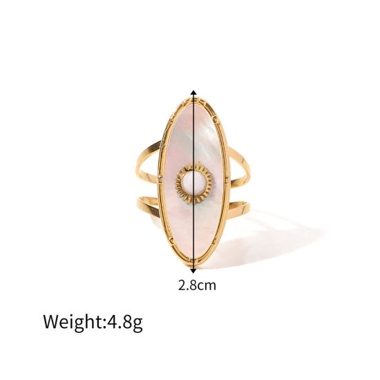 Imagen de 1 Unidad Enchapado al Vacío Retro Elegante 18K Oro Real Chapado 304 Acero Inoxidable Abierto Óvalo Ronda Anillos Para Mujeres 17mm (US size 6.5)
