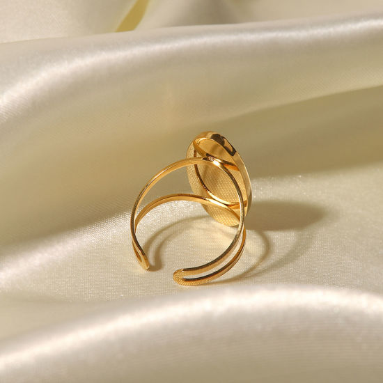 Imagen de 1 Unidad Enchapado al Vacío Retro Elegante 18K Oro Real Chapado 304 Acero Inoxidable Abierto Óvalo Ronda Anillos Para Mujeres 17mm (US size 6.5)