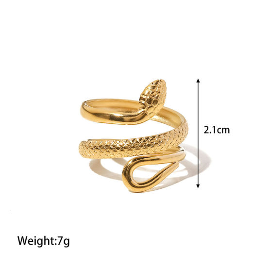 Imagen de 1 Unidad Enchapado al Vacío Retro Elegante 18K Oro Real Chapado 304 Acero Inoxidable Abierto Serpiente Textura Anillos Para Mujeres 17mm (US size 6.5)