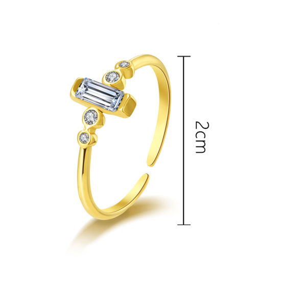 Image de 1 Pièce Placage sous Vide Exquis Bagues Ouvert Ajoustable Pierres de Naissance en 304 Acier Inoxydable & Zircon Plaqué Or Véritable 14K Rectangle Pour Femmes 20mm (Taille d'US: 10.25)