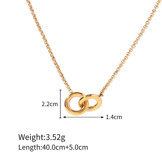 Picture of 1 Piece Vacuum Plating Simple & Casual Stylish 18K Real Gold Plated 304 Stainless Steel Curb Link Chain Bicyclic Pendant Necklace For Women 40cm(15 6/8") long