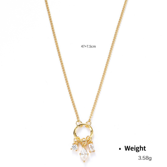 Picture of Eco-friendly Simple & Casual Stylish 18K Gold Plated Brass & Cubic Zirconia Curb Link Chain Geometric Pendant Necklace For Women 47cm(18 4/8") long, 1 Piece