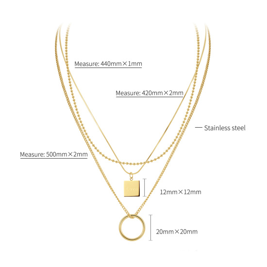 Picture of 1 Piece Vacuum Plating Simple & Casual Stylish 18K Gold Plated 304 Stainless Steel Ball Chain Geometric Multilayer Layered Necklace For Women 42cm - 50cm long