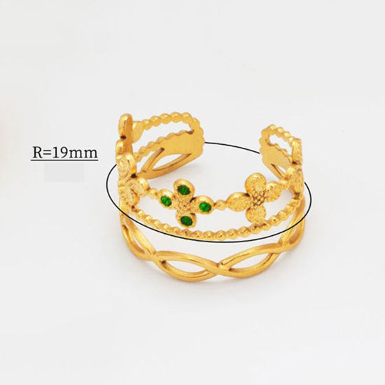 Immagine di 1 Pz Placcatura Sottovuoto Retrò Elegante Placcato Oro 18K 304 Acciaio Inossidabile & Zircone Cubico Aperto Regolabile Intrecciato Filigrana Anello Per Donne 19mm (taglia di US: 9)