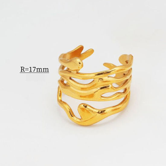 Immagine di 1 Pz Placcatura Sottovuoto Retrò Elegante Placcato Oro 18K 304 Acciaio Inossidabile Aperto Regolabile Irregolare Filigrana Anello Per Donne 17mm (taglia di US: 6.5)