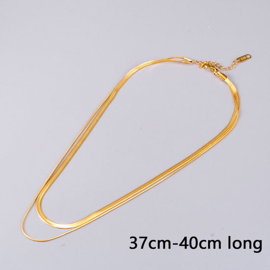 Picture of 1 Piece Vacuum Plating Simple & Casual Stylish 18K Gold Plated 316L Stainless Steel Snake Chain Link Chain Multilayer Layered Necklace For Women 37cm - 40cm long