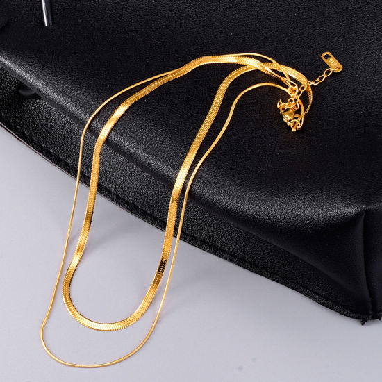 Picture of 1 Piece Vacuum Plating Simple & Casual Stylish 18K Gold Plated 316L Stainless Steel Snake Chain Link Chain Multilayer Layered Necklace For Women 37cm - 40cm long