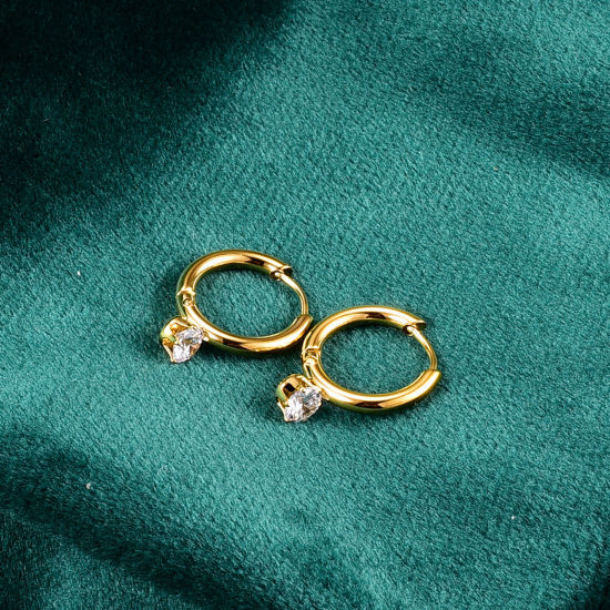 Изображение 1 Пара вакуумное покрытие Изысканный Стильный 18K позолоченный 316 Нержавеющая сталь Серьги-кольца Для женщин 1.4см диаметр