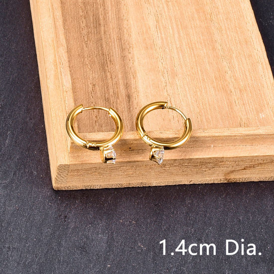 Изображение 1 Пара вакуумное покрытие Изысканный Стильный 18K позолоченный 316 Нержавеющая сталь Серьги-кольца Для женщин 1.4см диаметр