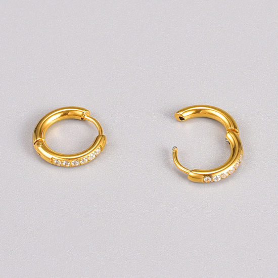 Bild von 1 Paar Vakuumbeschichtung Exquisit Stilvoll 18K Gold plattiert 316 Edelstahl Hoop Ohrringe Für Frauen 15mm Dia.