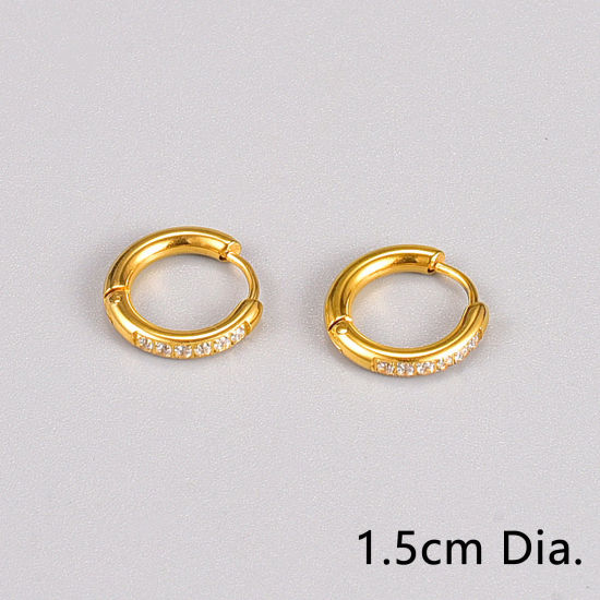 Bild von 1 Paar Vakuumbeschichtung Exquisit Stilvoll 18K Gold plattiert 316 Edelstahl Hoop Ohrringe Für Frauen 15mm Dia.