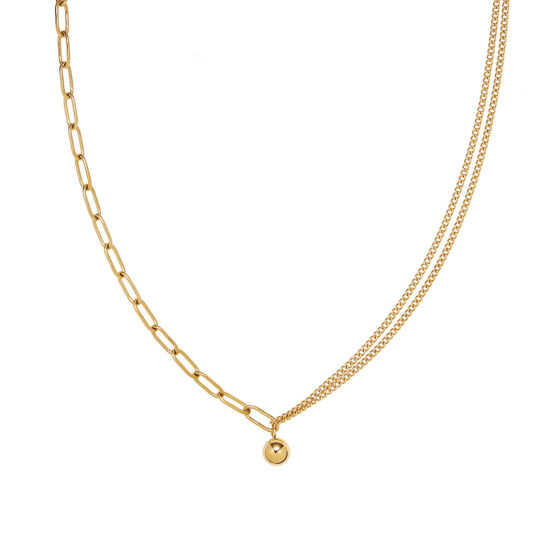 Imagen de 1 Unidad Enchapado al Vacío Sencillo & Casual Elegante 18K Oro Real Chapado 304 Acero Inoxidable Cable Cadena Cruz Empalme Collar con Colgante Para Mujeres 42cm longitud