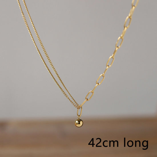 Imagen de 1 Unidad Enchapado al Vacío Sencillo & Casual Elegante 18K Oro Real Chapado 304 Acero Inoxidable Cable Cadena Cruz Empalme Collar con Colgante Para Mujeres 42cm longitud