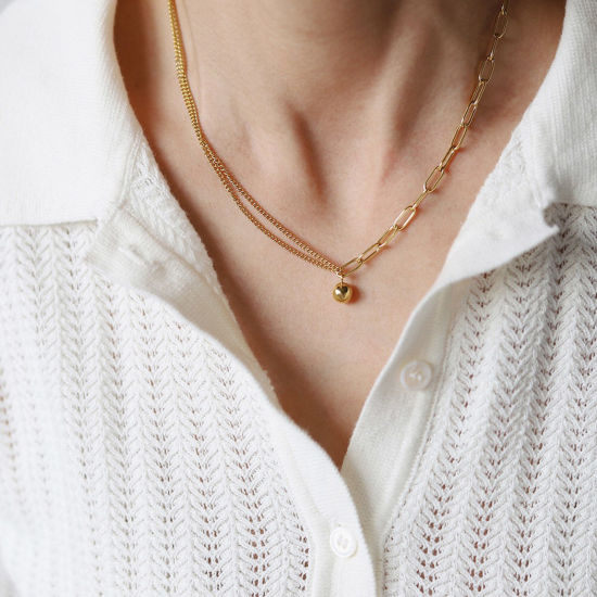 Imagen de 1 Unidad Enchapado al Vacío Sencillo & Casual Elegante 18K Oro Real Chapado 304 Acero Inoxidable Cable Cadena Cruz Empalme Collar con Colgante Para Mujeres 42cm longitud