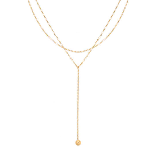 Immagine di 1 Pz Placcatura Sottovuoto Semplice & Casual Elegante 18K Vero Oro Placcato 304 Acciaio Inossidabile Cavo Catena Nappine Multistrato Collana Per Donne 37cm Lunghezza
