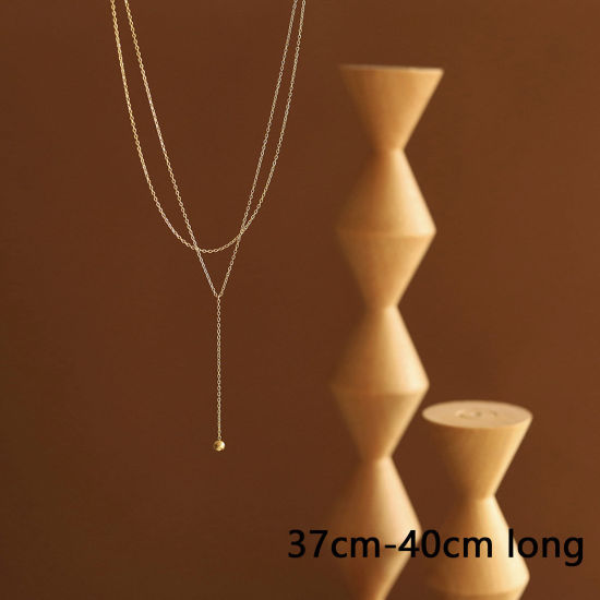 Immagine di 1 Pz Placcatura Sottovuoto Semplice & Casual Elegante 18K Vero Oro Placcato 304 Acciaio Inossidabile Cavo Catena Nappine Multistrato Collana Per Donne 37cm Lunghezza