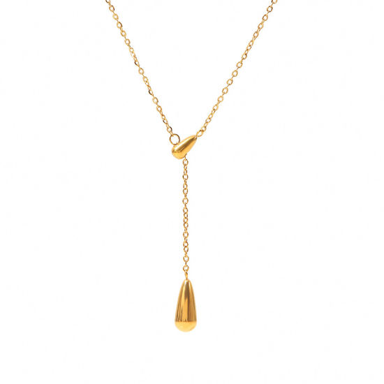 Immagine di 1 Pz Placcatura Sottovuoto Semplice & Casual Elegante 18K Vero Oro Placcato 304 Acciaio Inossidabile Cavo Catena Nappine Goccia Collana con Ciondolo Per Donne 41cm Lunghezza