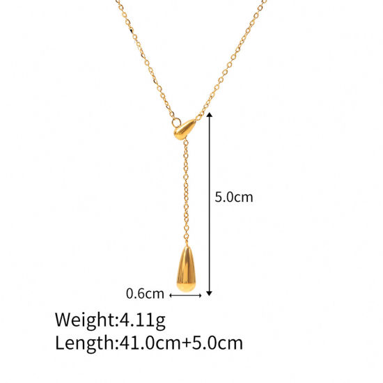 Immagine di 1 Pz Placcatura Sottovuoto Semplice & Casual Elegante 18K Vero Oro Placcato 304 Acciaio Inossidabile Cavo Catena Nappine Goccia Collana con Ciondolo Per Donne 41cm Lunghezza