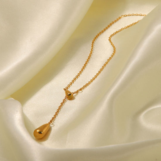 Immagine di 1 Pz Placcatura Sottovuoto Semplice & Casual Elegante 18K Vero Oro Placcato 304 Acciaio Inossidabile Cavo Catena Nappine Goccia Collana con Ciondolo Per Donne 41cm Lunghezza