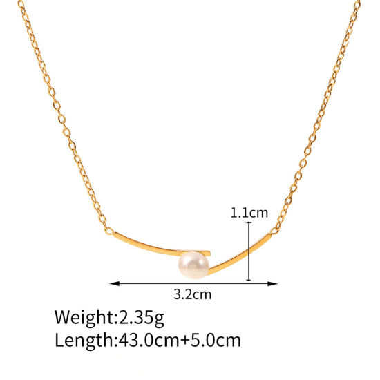 Image de 1 Pièce Collier à Pendentif Chaîne Maille Forçat Élégant en 304 Acier Inoxydable Placage sous Vide Élégant Plaqué Or Véritable 18K Motifs ligne Imitation Perles Pour Femmes 43cm long