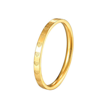 Picture of 1 Piece Vacuum Plating Simple & Casual Stylish 14K Gold Plated 304 Stainless Steel Unadjustable Heart Rings For Women Valentine's Day 16.5mm(US Size 6)