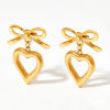 Picture of 1 Pair Vacuum Plating Simple & Casual Stylish 14K Real Gold Plated 304 Stainless Steel Bowknot Heart Earrings For Women 2.6cm x 1.9cm