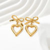 Picture of 1 Pair Vacuum Plating Simple & Casual Stylish 14K Real Gold Plated 304 Stainless Steel Bowknot Heart Earrings For Women 2.6cm x 1.9cm