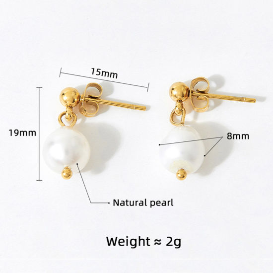 Imagen de 1 Par Enchapado al Vacío Elegante Barroco 14K Oro Real Chapado Acero Inoxidable 304 & Perla Natural. Pendientes Para Mujeres Aniversario 1.5cm x 1.5cm