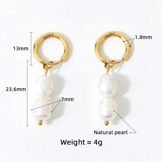 Imagen de 1 Par Enchapado al Vacío Elegante Barroco 14K Oro Real Chapado Acero Inoxidable 304 & Perla Natural. Pendientes Para Mujeres Aniversario 3.5cm x 1.3cm