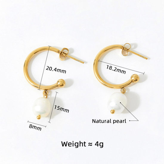 Imagen de 1 Par Enchapado al Vacío Elegante Barroco 14K Oro Real Chapado Acero Inoxidable 304 & Perla Natural. Pendientes Para Mujeres Aniversario 3.5cm x 1.8cm