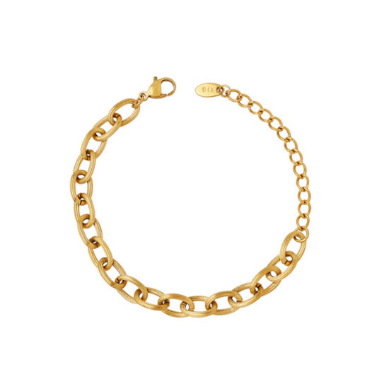 Immagine di 1 Pz Placcatura Sottovuoto Semplice & Casual Elegante 18K Vero Oro Placcato 304 Acciaio Inossidabile Catena Singolare Catena a Maglie Braccialetti Per Donne 15cm Lunghezza