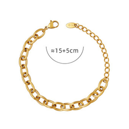 Immagine di 1 Pz Placcatura Sottovuoto Semplice & Casual Elegante 18K Vero Oro Placcato 304 Acciaio Inossidabile Catena Singolare Catena a Maglie Braccialetti Per Donne 15cm Lunghezza