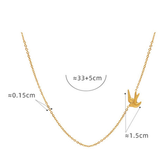 Image de 1 Pièce Placage sous Vide Pastorale Naturelle Collier Ras de Cou Chaîne Maille Forçat Élégant en 304 Acier Inoxydable Plaqué Or Véritable 18K Hirondelle Pour Femmes 33cm long