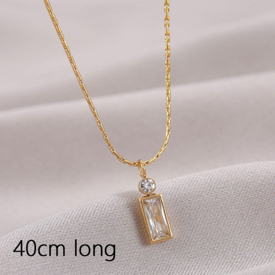 Immagine di 1 Pz Placcatura Sottovuoto Semplice & Casual Elegante 14k Vero Oro Placcato Trasparente 304 Acciaio Inossidabile & Zircone Cubico Catena Singolare Rettangolo Collana con Ciondolo Per Donne 40cm Lunghezza