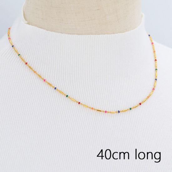 Picture of 1 Piece Vacuum Plating Simple & Casual Stylish 18K Real Gold Plated 304 Stainless Steel Ball Chain Enamel Necklace For Women 40cm(15 6/8") long