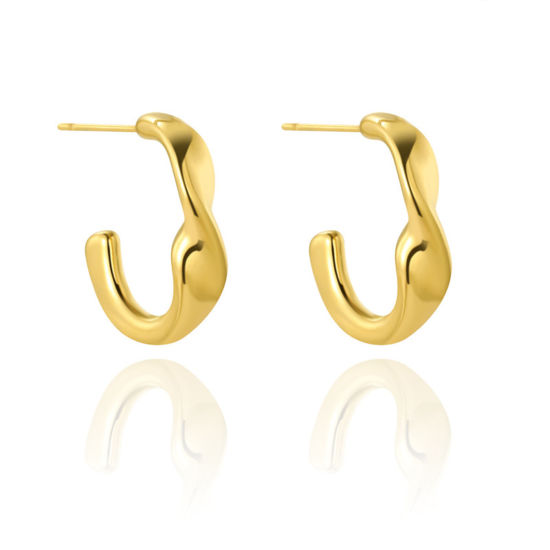 Imagen de 1 Par Enchapado al Vacío Exquisito Elegante 14K Oro Real Chapado 304 Acero Inoxidable Torcido Aretes de Aro Para Mujeres 2.1cm x 1.5cm