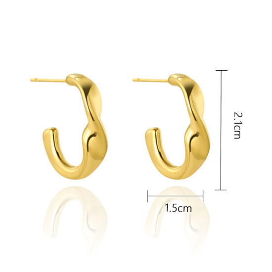 Imagen de 1 Par Enchapado al Vacío Exquisito Elegante 14K Oro Real Chapado 304 Acero Inoxidable Torcido Aretes de Aro Para Mujeres 2.1cm x 1.5cm