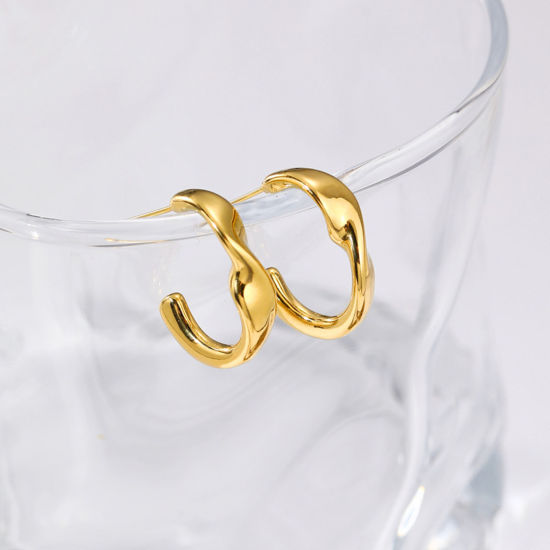 Imagen de 1 Par Enchapado al Vacío Exquisito Elegante 14K Oro Real Chapado 304 Acero Inoxidable Torcido Aretes de Aro Para Mujeres 2.1cm x 1.5cm