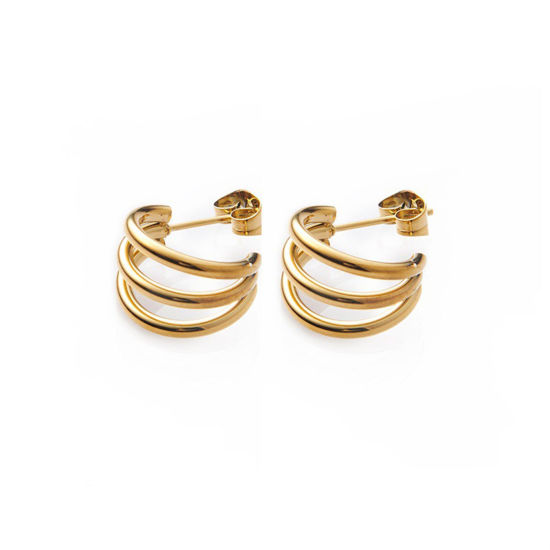 Imagen de 1 Par Enchapado al Vacío Sencillo & Casual Elegante 18K Oro Real Chapado 304 Acero Inoxidable Forma de C Pendientes Para Mujeres 1.4cm x 1.4cm