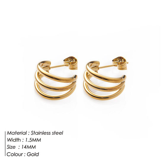 Imagen de 1 Par Enchapado al Vacío Sencillo & Casual Elegante 18K Oro Real Chapado 304 Acero Inoxidable Forma de C Pendientes Para Mujeres 1.4cm x 1.4cm