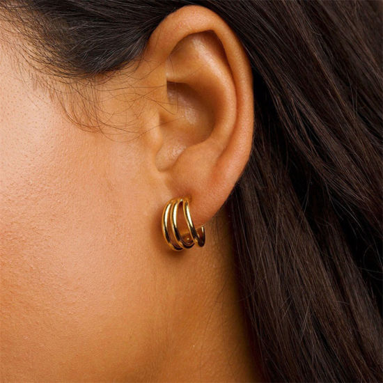 Imagen de 1 Par Enchapado al Vacío Sencillo & Casual Elegante 18K Oro Real Chapado 304 Acero Inoxidable Forma de C Pendientes Para Mujeres 1.4cm x 1.4cm