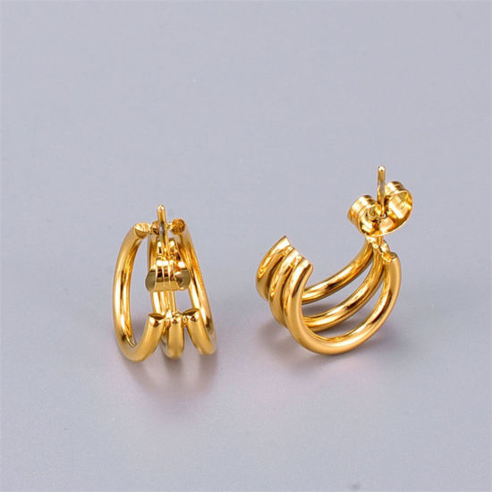 Imagen de 1 Par Enchapado al Vacío Sencillo & Casual Elegante 18K Oro Real Chapado 304 Acero Inoxidable Forma de C Pendientes Para Mujeres 1.4cm x 1.4cm