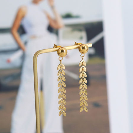 1 Pair Vacuum Plating Natural Pastoral Stylish 18K Real Gold Plated 304 Stainless Steel Ear Of Wheat Tassel Earrings For Women 4.5cm x