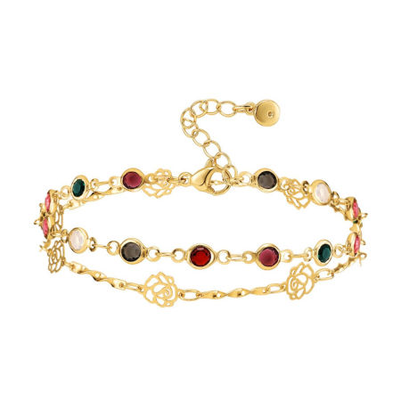 Eco-friendly Exquisite Stylish 18K Real Gold Plated Brass & Cubic Zirconia Flower Round Hollow Multilayer Layered Bracelet For Women 17cm(6 6/8") long, 1 Piece