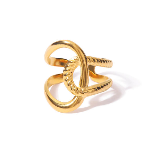 Bild von 1 Stück Vakuumbeschichtung Ins Stil Stilvoll 18K Echtgold plattiert 304 Edelstahl Offen Geflochten Ring Unisex 21mm（US Größe:11,5)