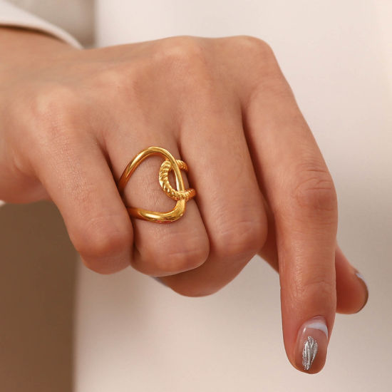 Bild von 1 Stück Vakuumbeschichtung Ins Stil Stilvoll 18K Echtgold plattiert 304 Edelstahl Offen Geflochten Ring Unisex 21mm（US Größe:11,5)