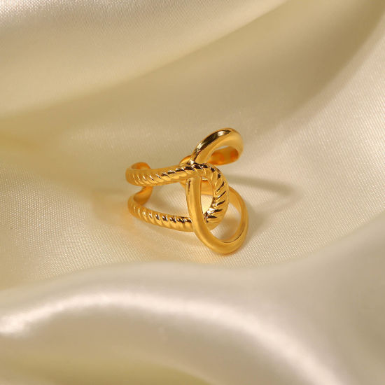 Bild von 1 Stück Vakuumbeschichtung Ins Stil Stilvoll 18K Echtgold plattiert 304 Edelstahl Offen Geflochten Ring Unisex 21mm（US Größe:11,5)
